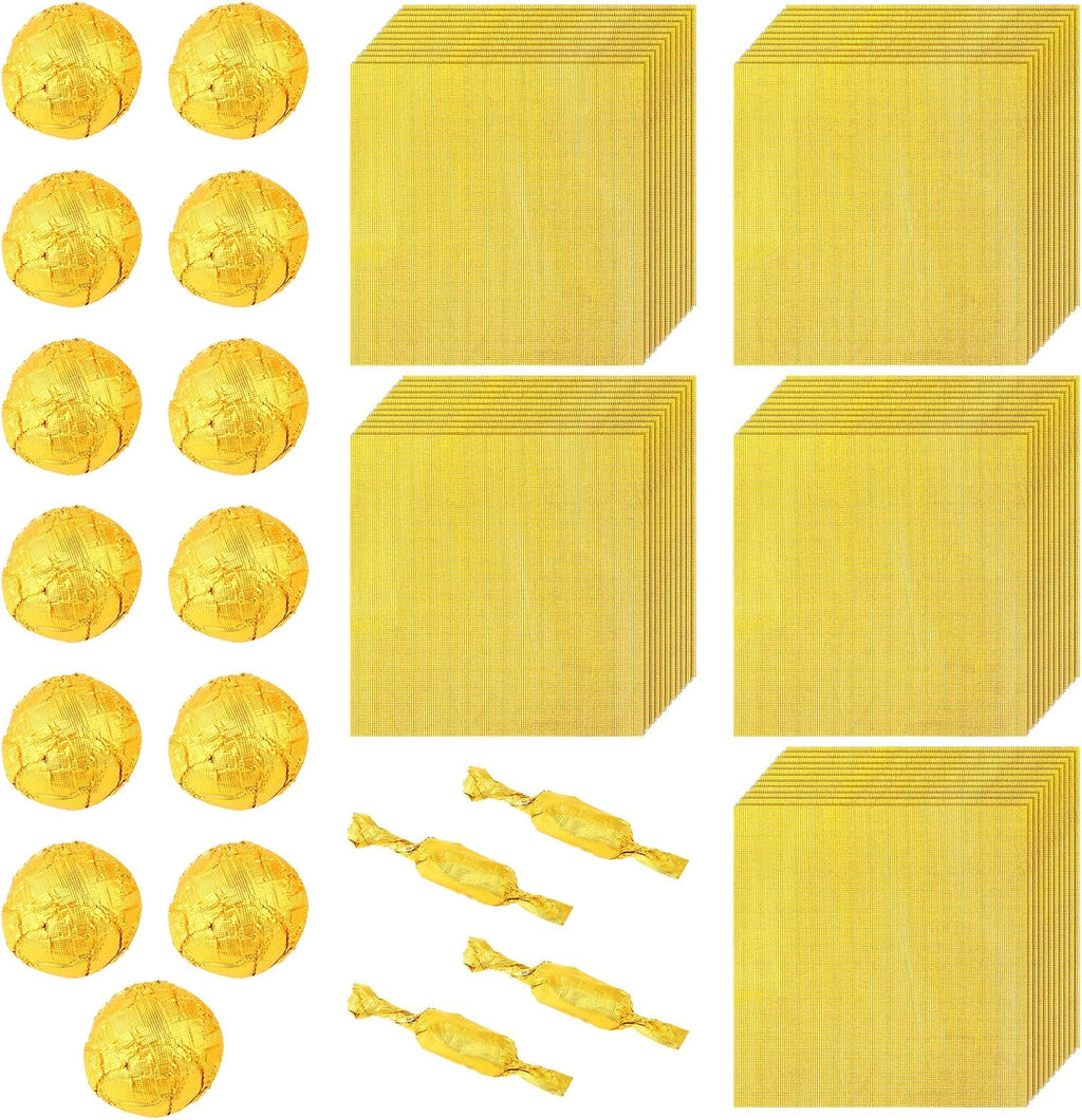 300 Pcs Gold Foil Candy Wrappers, 3x3 Inches Square Golden Chocolate Wrappers Aluminium Foil Wrapping Paper DIY Candy Chocolate Packaging for Wedding Birthday Party