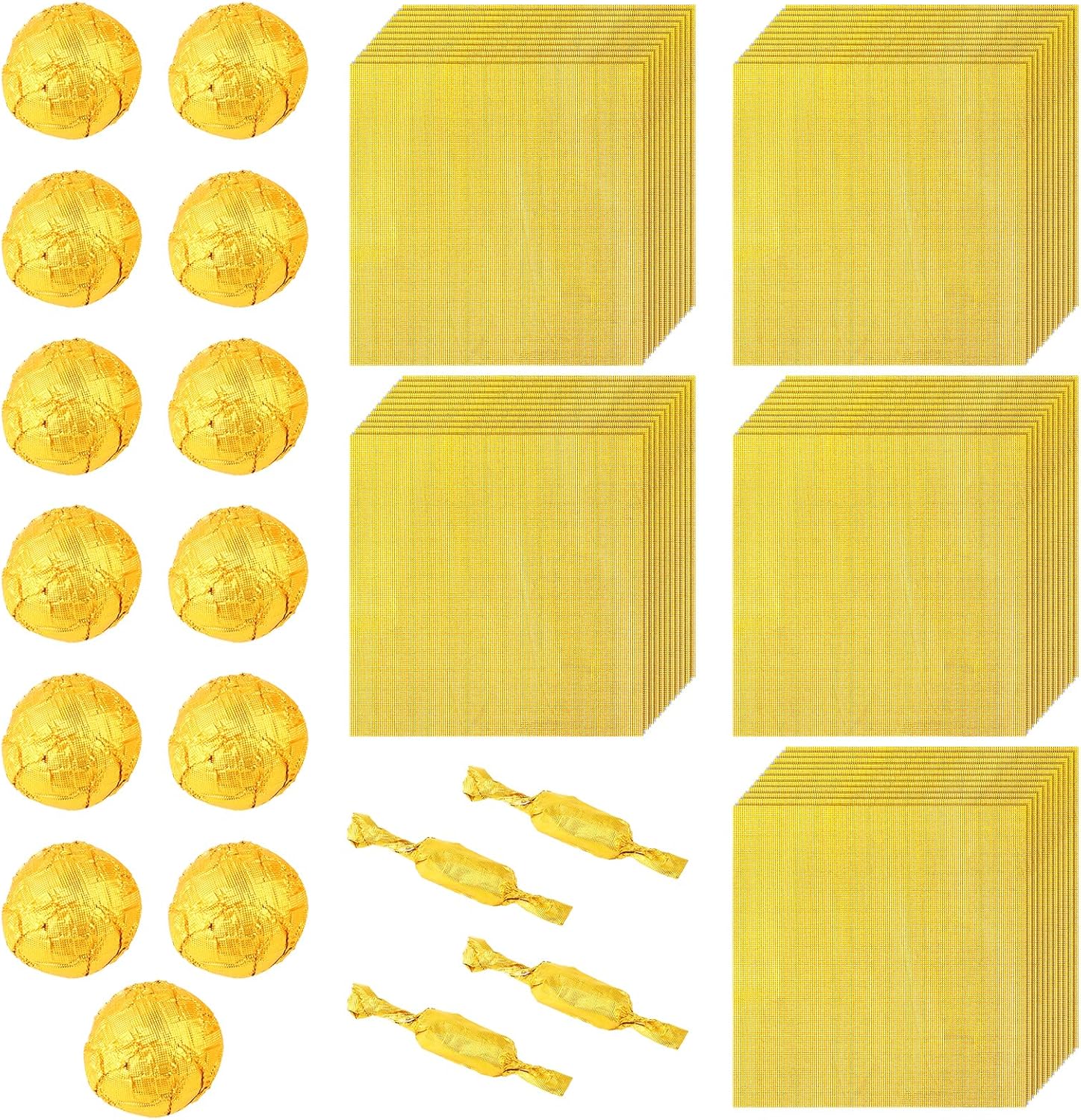 300 Pcs Gold Foil Candy Wrappers, 3x3 Inches Square Golden Chocolate Wrappers Aluminium Foil Wrapping Paper DIY Candy Chocolate Packaging for Wedding Birthday Party