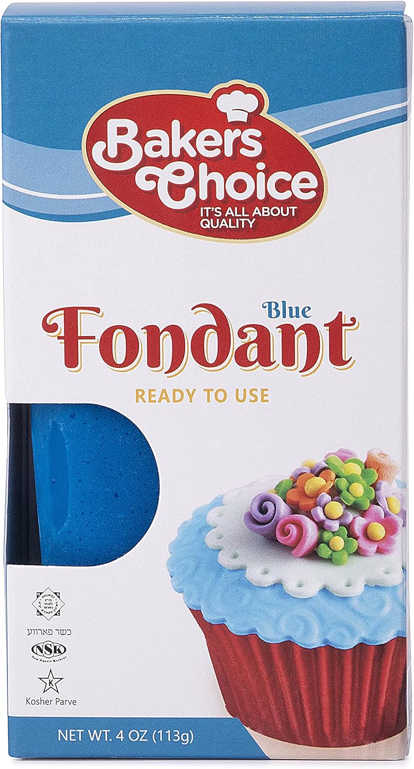 Blue Fondant Icing - 4 oz. - Ready to Use Cake Decorating Frosting - Easy To Roll, Moldable, Kosher, Dairy Free, and Nut Free - Blue Fondant For Cakes Cupcakes and Cookies - By Baker’s Choice