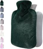 Hot Water Bottle - with Soft Premium Fleece Cover - Green, 2L - Heating Pad for Menstrual Cramps and Period Comfort - Bed Foot Warmer - Hot & Cold Compress for Back, Stomach, Neck Pain Relief