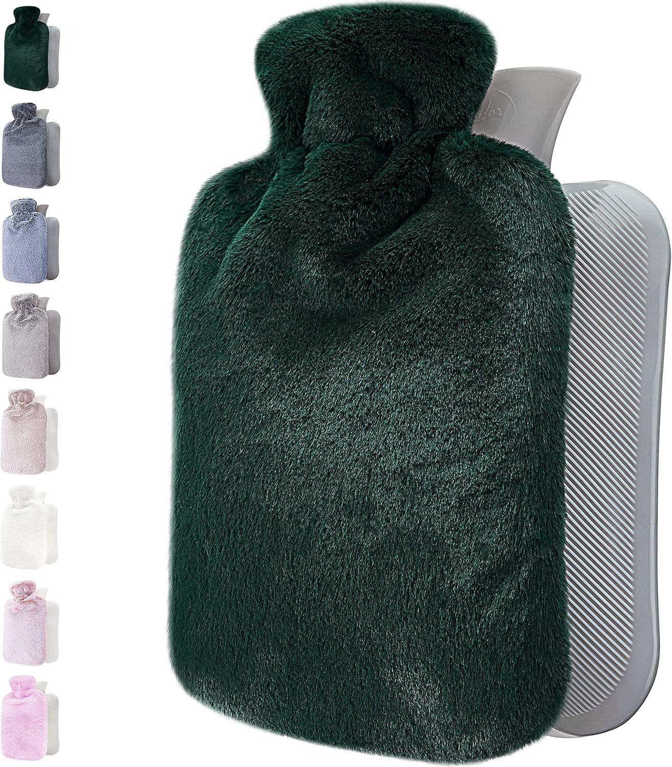 Hot Water Bottle - with Soft Premium Fleece Cover - Green, 2L - Heating Pad for Menstrual Cramps and Period Comfort - Bed Foot Warmer - Hot & Cold Compress for Back, Stomach, Neck Pain Relief