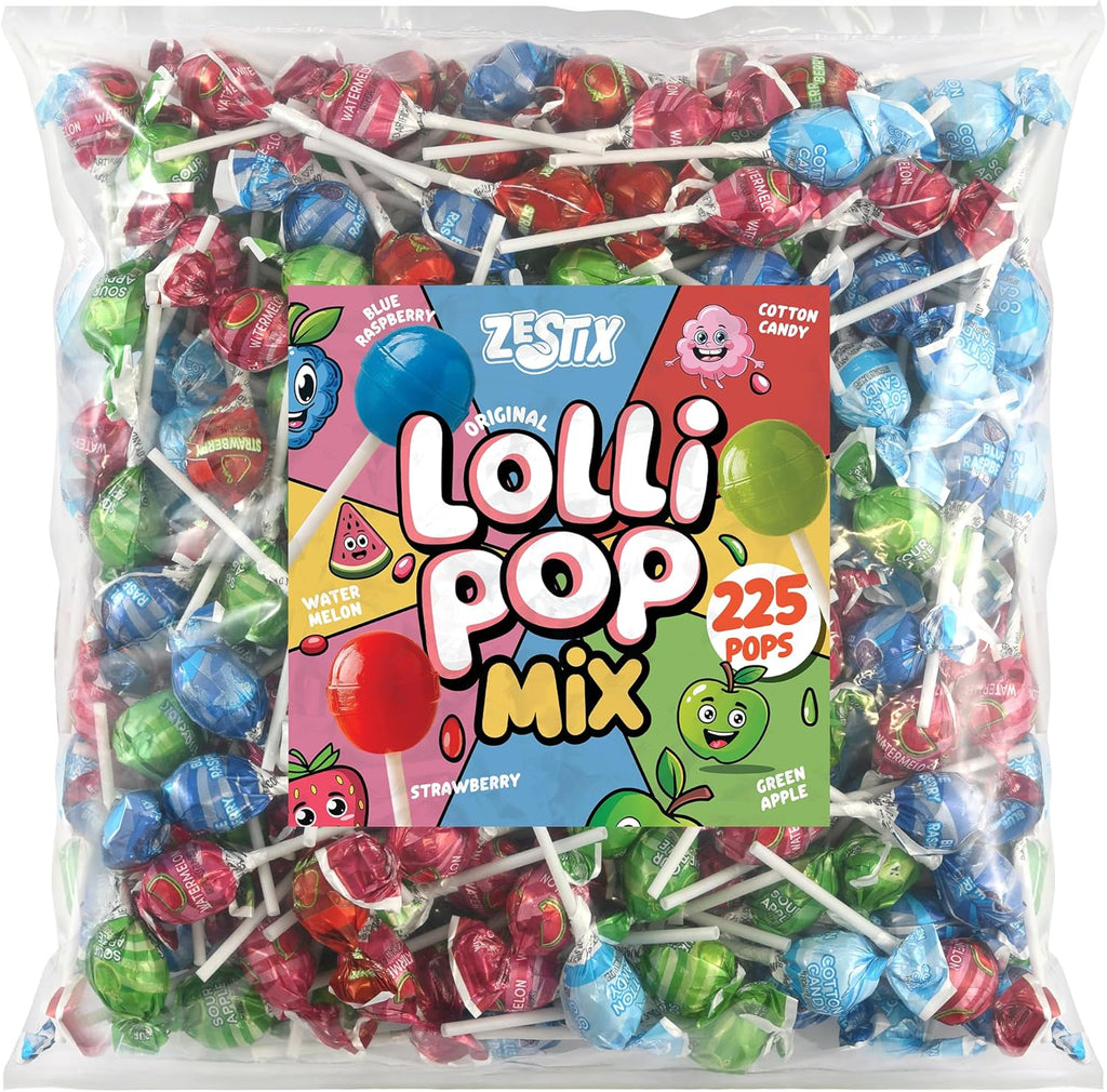 Lollipops Bulk Individually Wrapped – 225 Count Assorted Suckers, Sweets & Candy Mix – Lollipop Variety Pack for Parties, Kids Classroom Treats & Events by Zestix