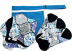 Lilind® 6 Pack Organic Cloth Pads, Regular 7 inch 100% Cotton Reusable Menstrual Sanitary Napkins, Free Wet Bag, Complete Set, Zero Waste