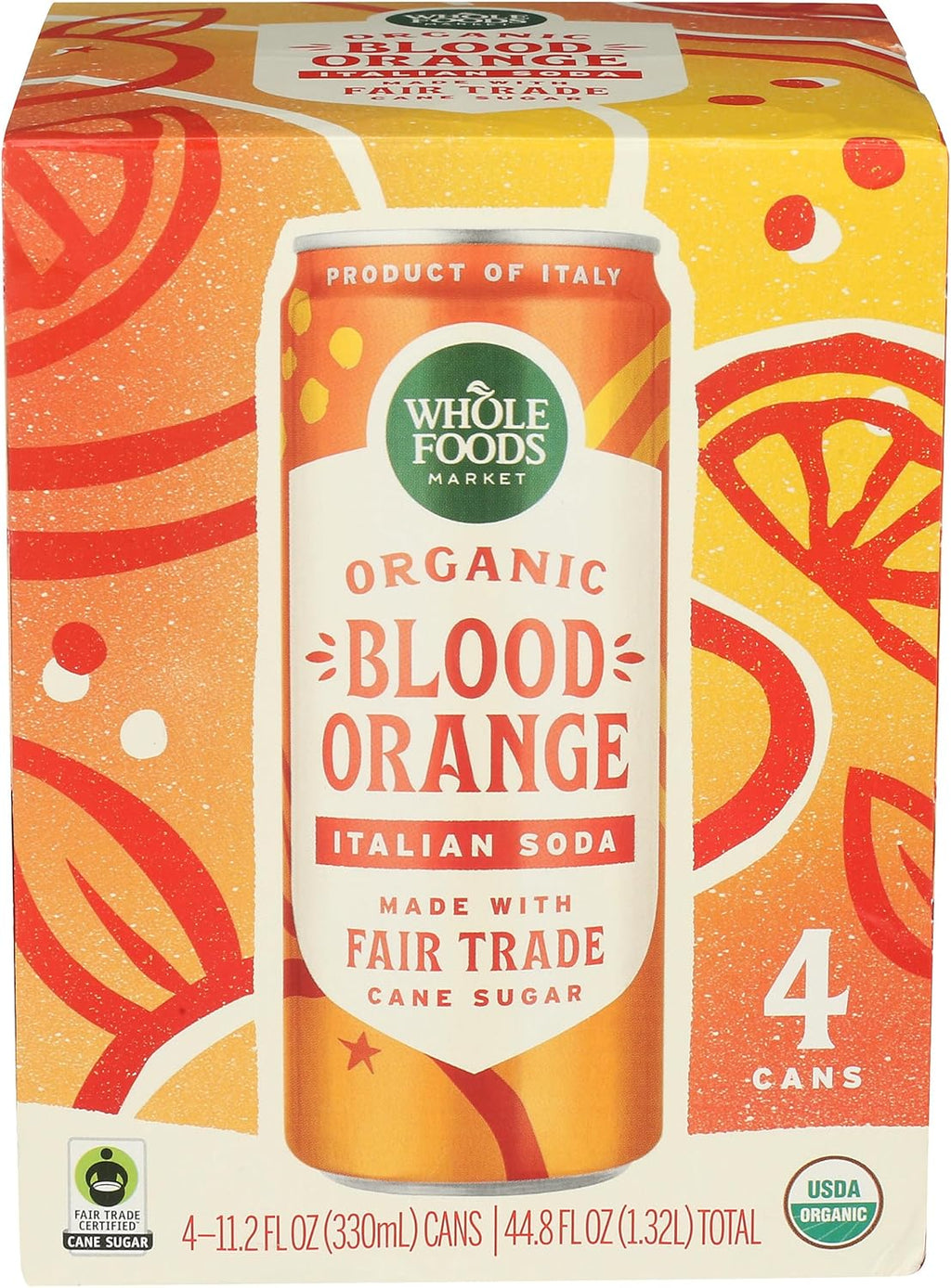 Whole Foods Market Blood Orange Italian Soda, 11.2 Fl Oz, 4 Pack | 4 Pack, Organic