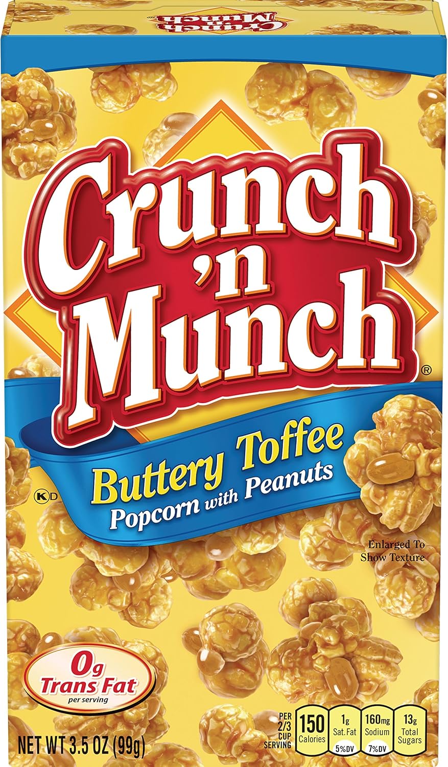 CRUNCH 'N MUNCH Buttery Toffee Popcorn with Peanuts, 3.5 oz. (Pack of 12)