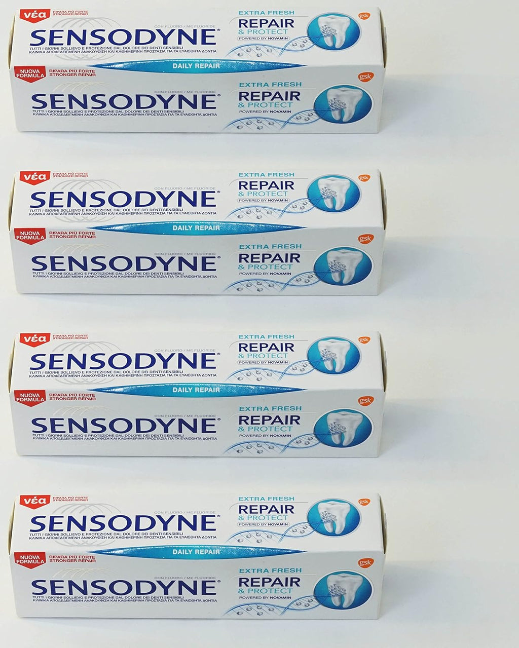 Sensodyne: "Repair & Protect Extra Fresh" Toothpaste, Powered by NovaMin * 2.53 Fluid Ounce (75ml) Tube (Pack of 4) * [ Italian Import ]