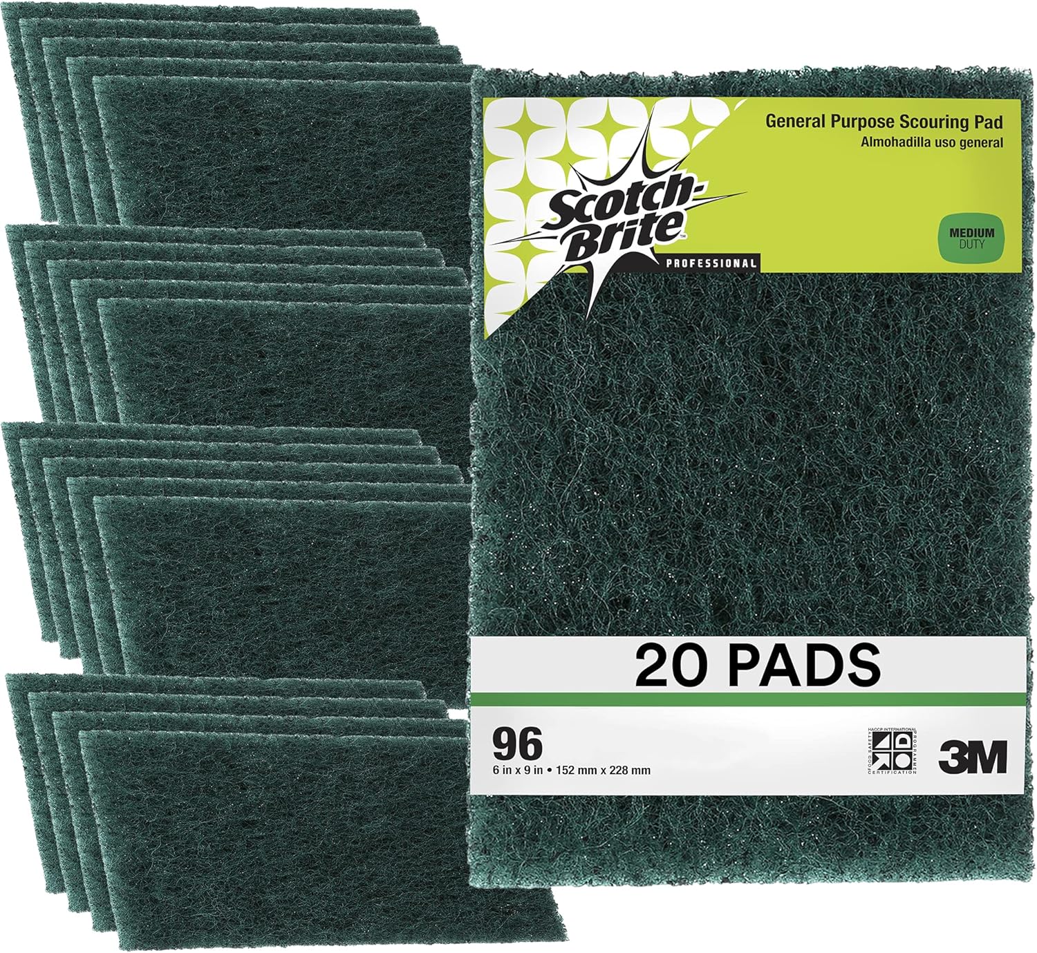 3M Scouring Pad 96-20, 20 Pads, 6” x 9”, General Purpose Cleaning, Food Safe, Non-Rusting