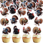 Ercadio 48 Pack Edible Thanksgiving Cupcake Toppers Turkey Cake Picks Thankful Cake Decorations for Happy Thanksgiving Day Theme Party Decoration Supplies