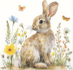 100Pcs Easter Bunny in Meadow Party Napkins Spring Floral Bunny Disposable Paper Napkin 6.5'' Flower Rabbit Beverage Napkins for Baby Shower Birthday Garden Tea Party Supplies