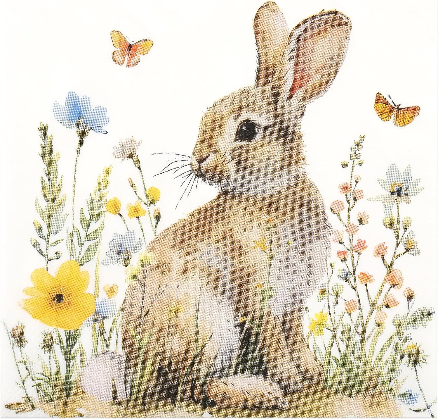 100Pcs Easter Bunny in Meadow Party Napkins Spring Floral Bunny Disposable Paper Napkin 6.5'' Flower Rabbit Beverage Napkins for Baby Shower Birthday Garden Tea Party Supplies
