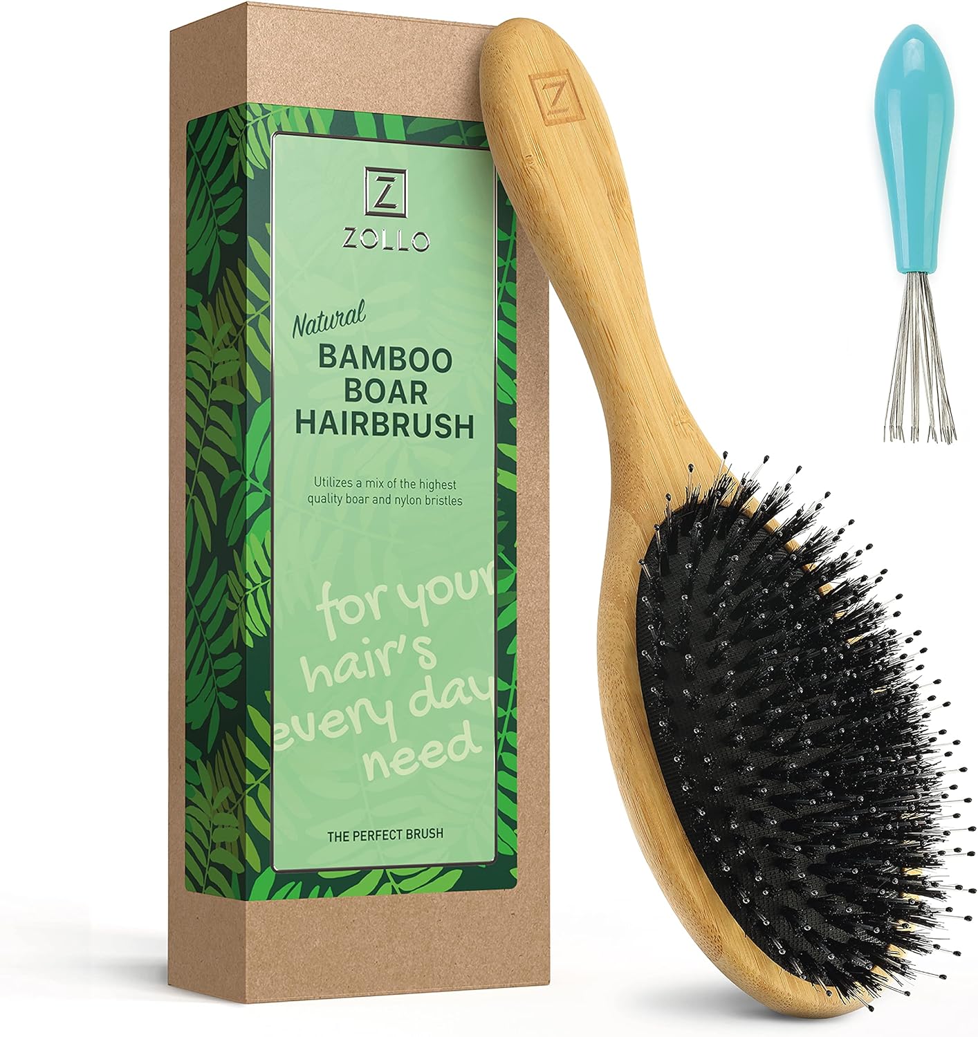Natural Boar Bristle Hair Brush for Women, Men, Kids; Dry and Wet Detangling Hair Brush Gently Enhances Shine, Smooths Frizz and Prevents Breakage in Fine and Straight, Thick and Curly Hair (oval)