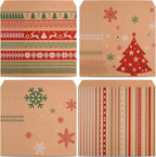 100 Pieces Christmas Kraft Treat Bags Holiday Goody Buffet Paper Bags for Xmas Party Supplies,4 Styles