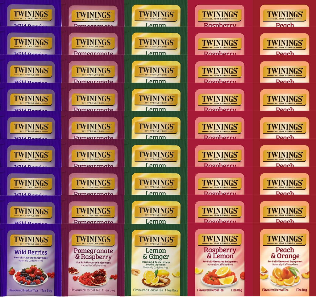 Twinings Fruity Herbal Assorted Caffeine Free Tea Bag Sampler (Pack of 45) Boxed Variety Gift Set