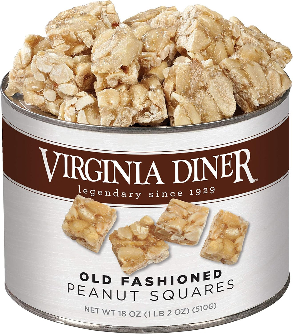 Virginia Diner Old-Fashioned Peanut Squares Candy, Virginia Peanuts -18oz Tin