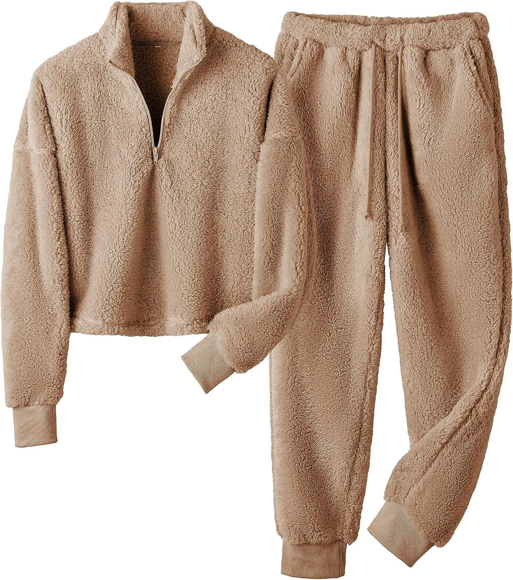 Womens Winter Pajamas Sets Soft Comfy Fleece Pullover Sherpa Pants Fuzzy 2 Piece Pjs Set Cute Warm Loungewear