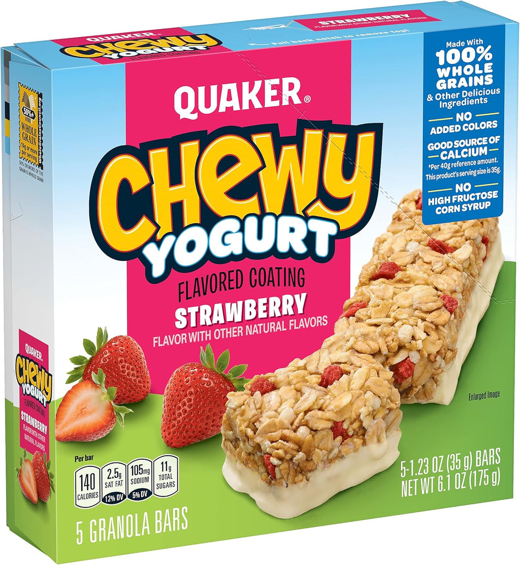 Quaker Yogurt Chewy Granola Bar, Strawberry, 5 Bars , net weight 6.1 ounce (Pack of 6) (Packaging may vary)