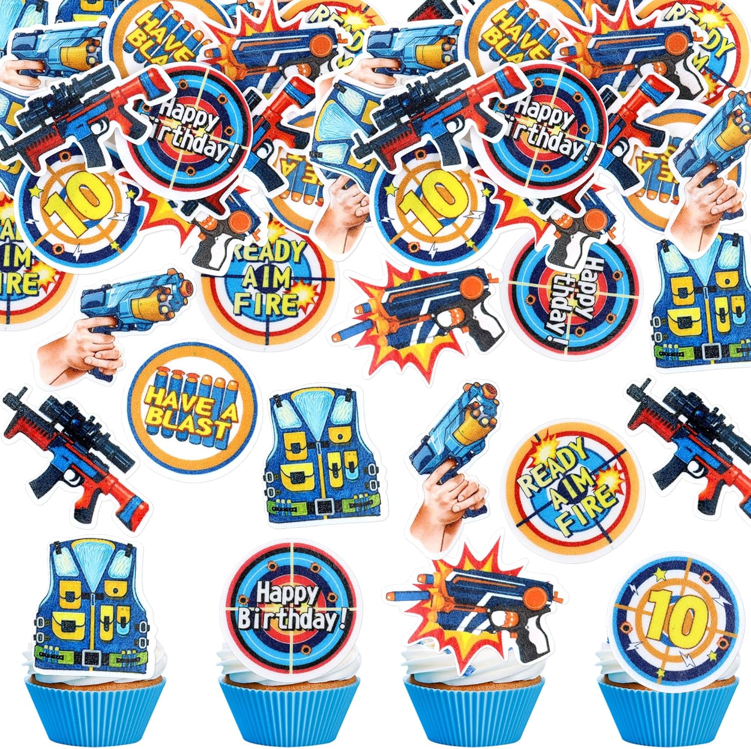 Ercadio 40 Pack Edible Dart War Party Cupcake Toppers Dart War Cake Picks Kids Birthday Gun Picks Target Bullet Dart War Party Baby Shower Decoration Supplies