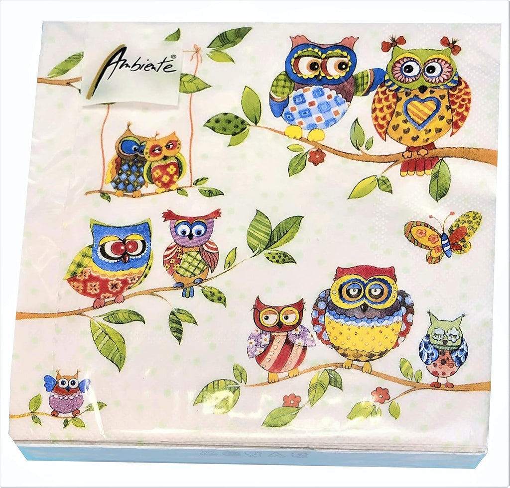 20-ct 13x13 Owl Napkins for Decoupage Fall Napkins Fall Paper Cocktail Napkins Valentine Napkins Owl Mother's Day Napkins Father's Day Napkins Decorative Napkins for Decoupage Family