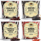 Dried Chile Pepper Variety 4-Pack - Ancho, Guajillo, Arbol & Chipotle Chiles - Whole Peppers for Authentic Mexican Cooking, Sauces, Salsas & Marinades – Bold Flavor, Hand Selected By El Molcajete