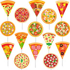 24pcs Pizza Party Cupake Toppers Pizzas Themed Birthday Party Decoration Pizza Time Party Cake Decoration for Fast Food Baby Shower Supplies