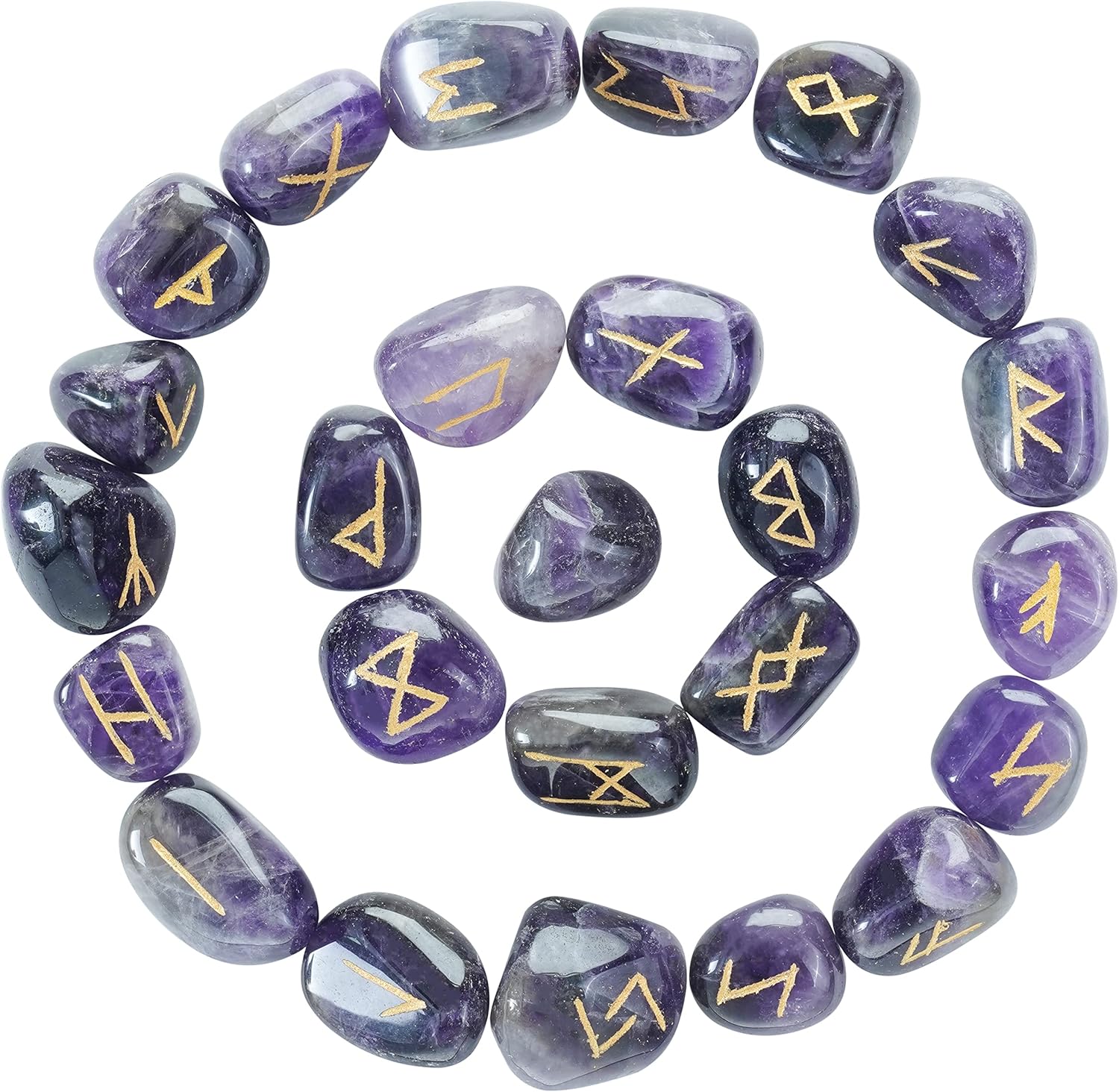 Crocon Amethyst Gemstone Rune Stones Set with Elder Futhark Alphabet Engraved Symbol 25 pcs Set for Feng Shui Chakra Balancing Reiki Healing Crystal Runes Stones Set Size: 15-20 mm