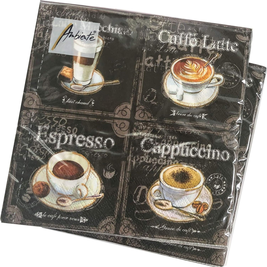 20-ct Coffee Napkins Black and White Decorative Paper for Decoupage Fall Tea Party Valentine Father's Day Latte Napkins