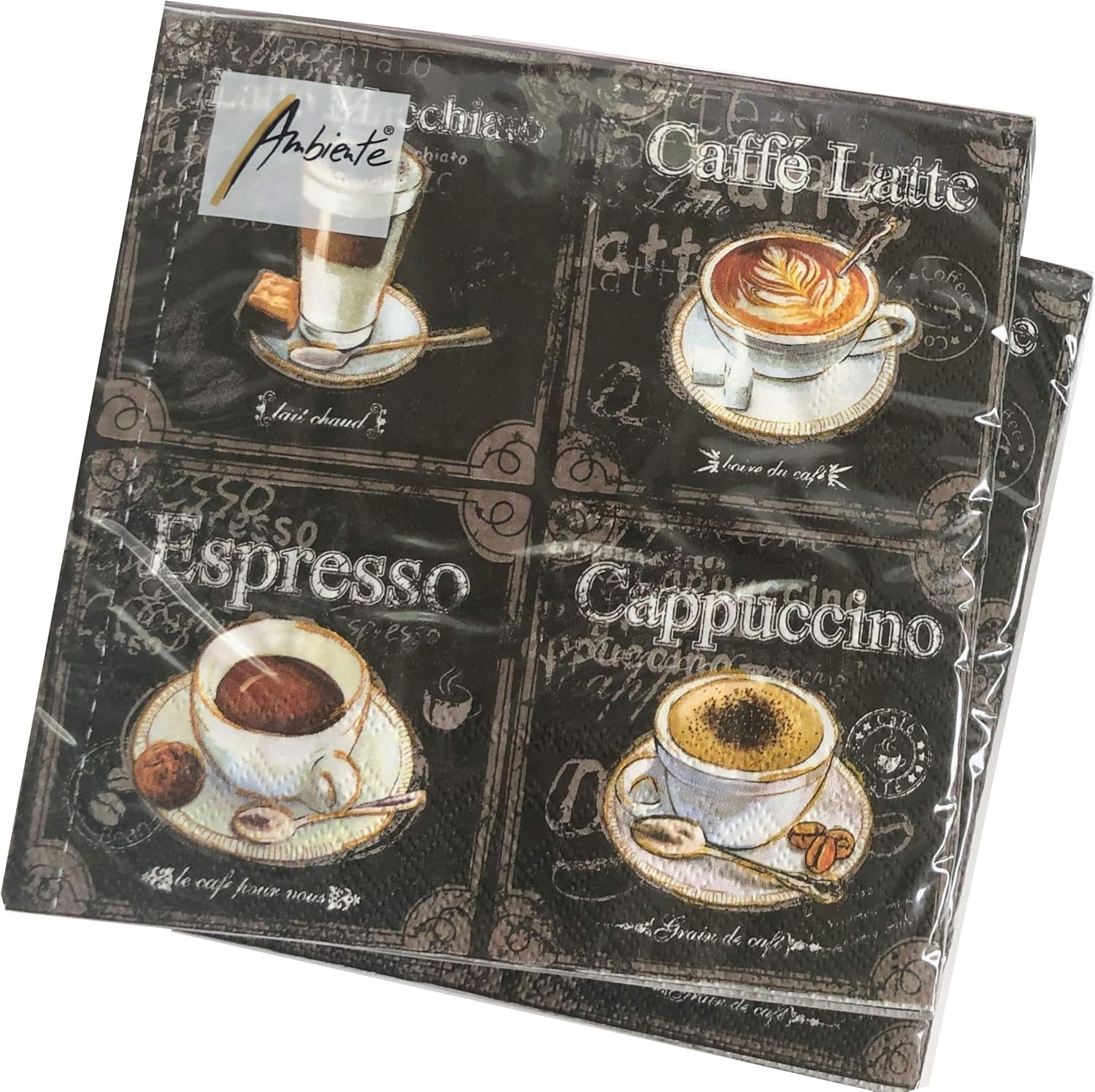 20-ct Coffee Napkins Black and White Decorative Paper for Decoupage Fall Tea Party Valentine Father's Day Latte Napkins