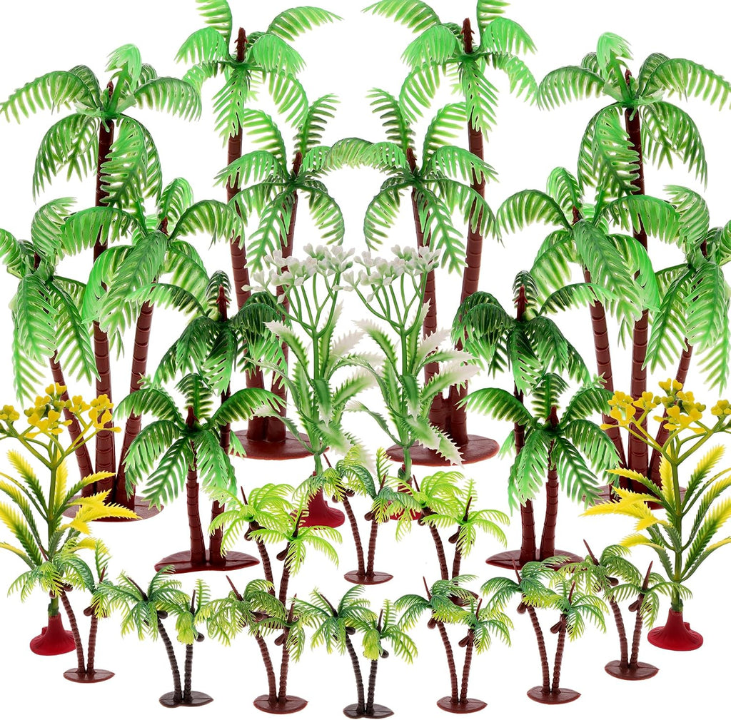 20 Pcs Model Palm Trees Miniature Coconut Plastic Scenery Tree Diorama Artificial Rainforest Landscape Mini Plant Train Railroad Building Decoration DIY Cake Topper