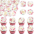 64 PCS Edible Happy Mother's Day Cupcake Toppers Wafer Paper Rose Flowers Love Mom Cake Decorations Edible Best Mother Cupcake Picks for Happy Mother's Day Women Birthday Party Decorations Supplies
