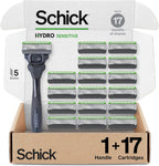 Schick Hydro Sensitive Razors for Men | 5-Blade Mens Razors for Shaving, 1 Mens Razor Handle with 17 Razor Blades Refills