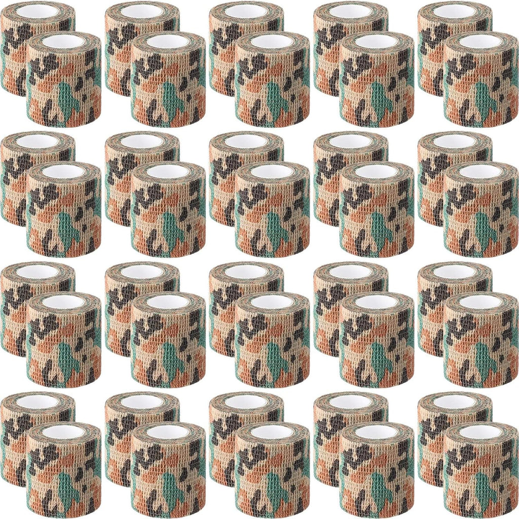 Treela 48 Pack Self Adhesive Wrap Bandage Bulk, 2 Inches X 5 Yards Self Adherent Cohesive Bandage Elastic Athletic Tape Breathable Wound Tape for Stretch Athletic Sports Wrist Ankle(Green Camo)