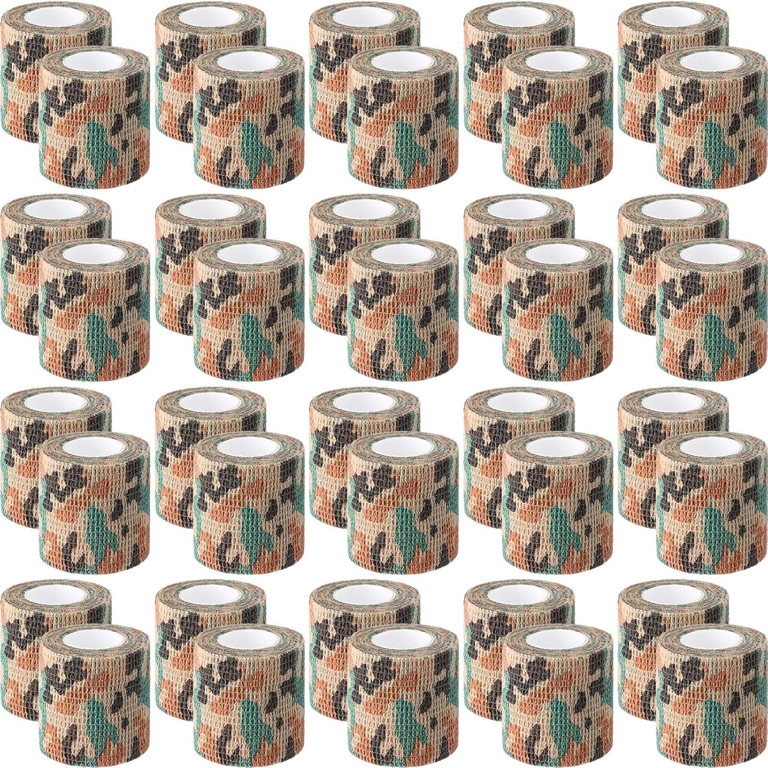 Treela 48 Pack Self Adhesive Wrap Bandage Bulk, 2 Inches X 5 Yards Self Adherent Cohesive Bandage Elastic Athletic Tape Breathable Wound Tape for Stretch Athletic Sports Wrist Ankle(Green Camo)