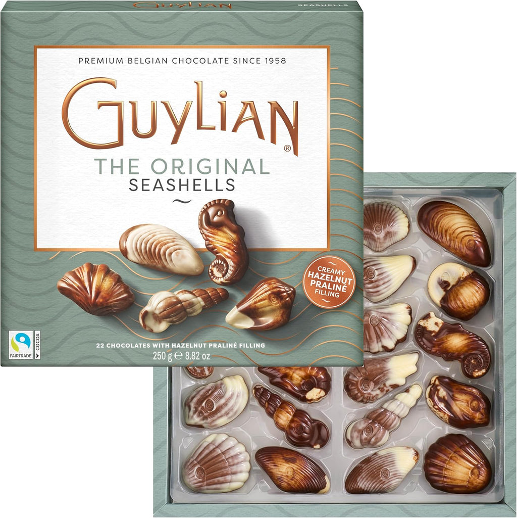 Easter Chocolate Candy Seashells, 8.82 oz, 22 pc Gourmet Hazelnut Praliné Truffles by GuyLian, Assorted White & Milk Belgian Chocolate, Easter Basket Stuffers for Adults, Gifts for Kids