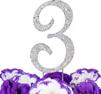 LOVENJOY Gift-Boxed Number 3 3rd Sparkly Crystal Rhinestone Cake Topper Silver, 2.8"
