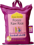 Asian Kitchen Ponni Raw Rice 4-Pound Bag, 4lbs (1.81kg) Short Grain Rice ~ All Natural | Gluten Friendly | Vegan | Indian Origin | Export Quality