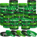 WATINC Mental Health Awareness Silicone Wristbands Set, Mental Health Hope Green Ribbons Rubber Label Bracelets, Motivational Rubber Bracelet with Inspirational Message for Men Teens (240Pcs)
