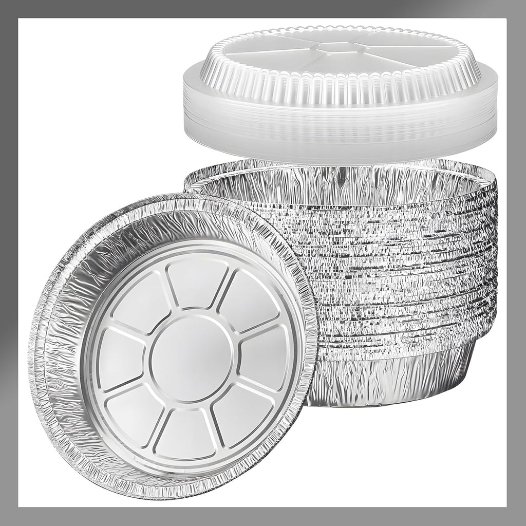 Aluminum Foil Pans [9" Round] x [25 Pack] with Clear Dome Lids Recyclable Disposable Containers Straight Walls for Storing, Baking, Meal Prep & Reheating Freezer & Oven Safe (25 Pack, 9 inch)