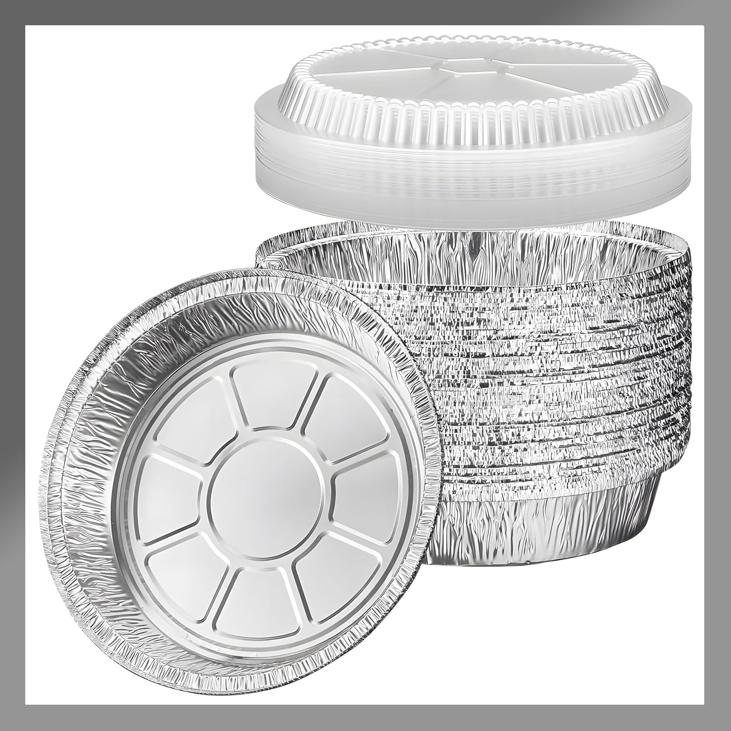Aluminum Foil Pans [9" Round] x [25 Pack] with Clear Dome Lids Recyclable Disposable Containers Straight Walls for Storing, Baking, Meal Prep & Reheating Freezer & Oven Safe (25 Pack, 9 inch)