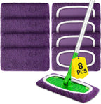 Microfiber Mop Pads,8Pcs Purple Reusable Mop Pads Compatible with Swiffer Sweeper,Dry Flat mop Cover & Washable Wet Pads Refill for Floor Cleaning