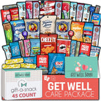 Gift A Snack - Get Well Soon Snack Box Variety Pack Care Package + Greeting Card (45 Count) Feel Better Sweet Treats Gift Basket, Candies Chips Crackers Bars - Office Food Assortments