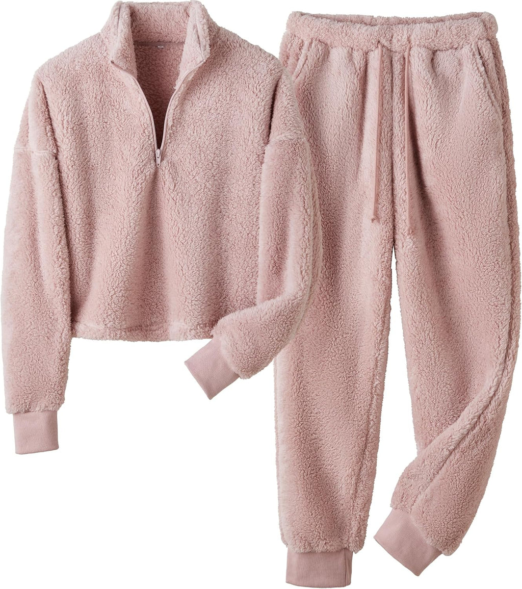 Womens Winter Pajamas Sets Soft Comfy Fleece Pullover Sherpa Pants Fuzzy 2 Piece Pjs Set Cute Warm Loungewear