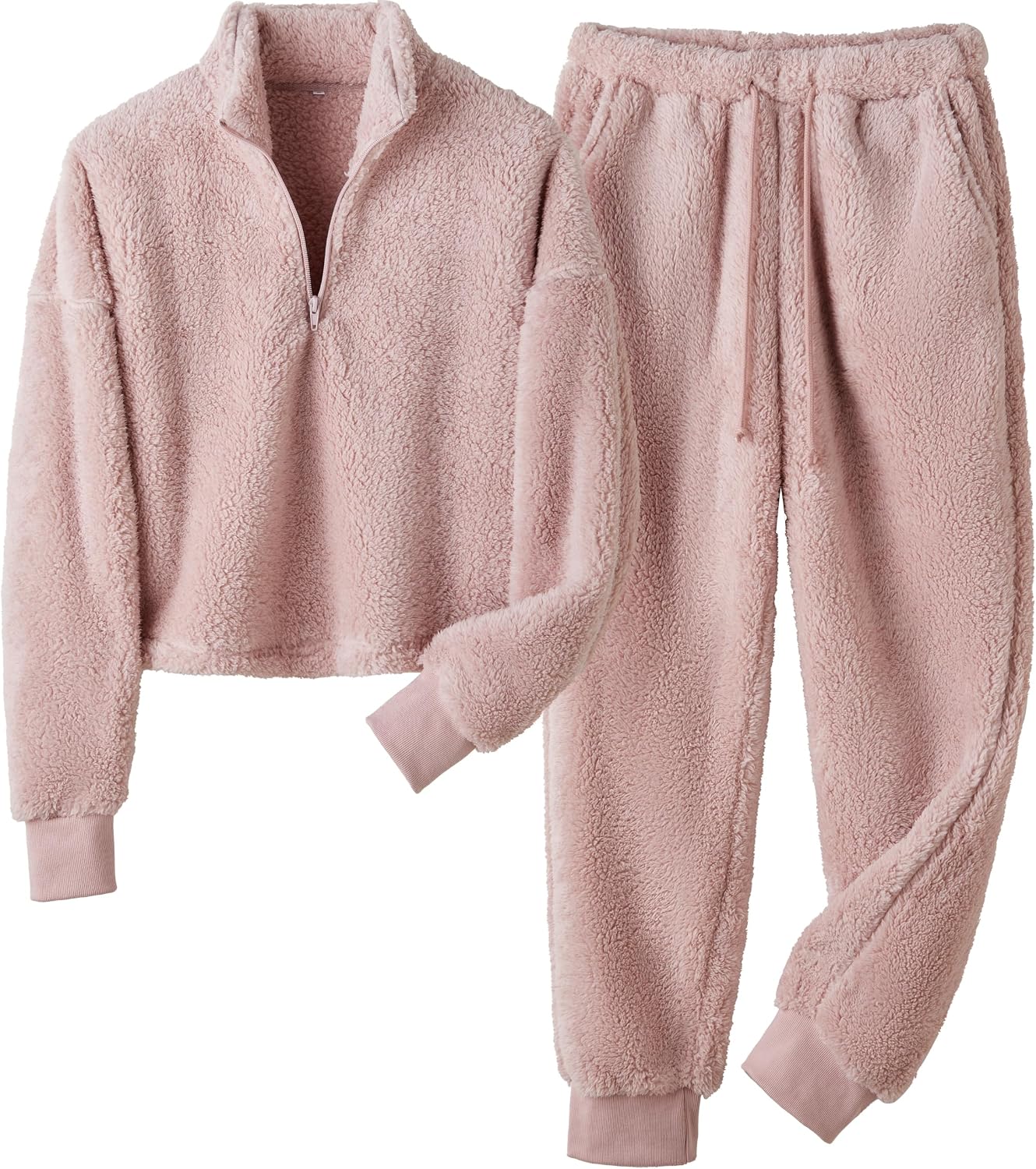 Womens Winter Pajamas Sets Soft Comfy Fleece Pullover Sherpa Pants Fuzzy 2 Piece Pjs Set Cute Warm Loungewear