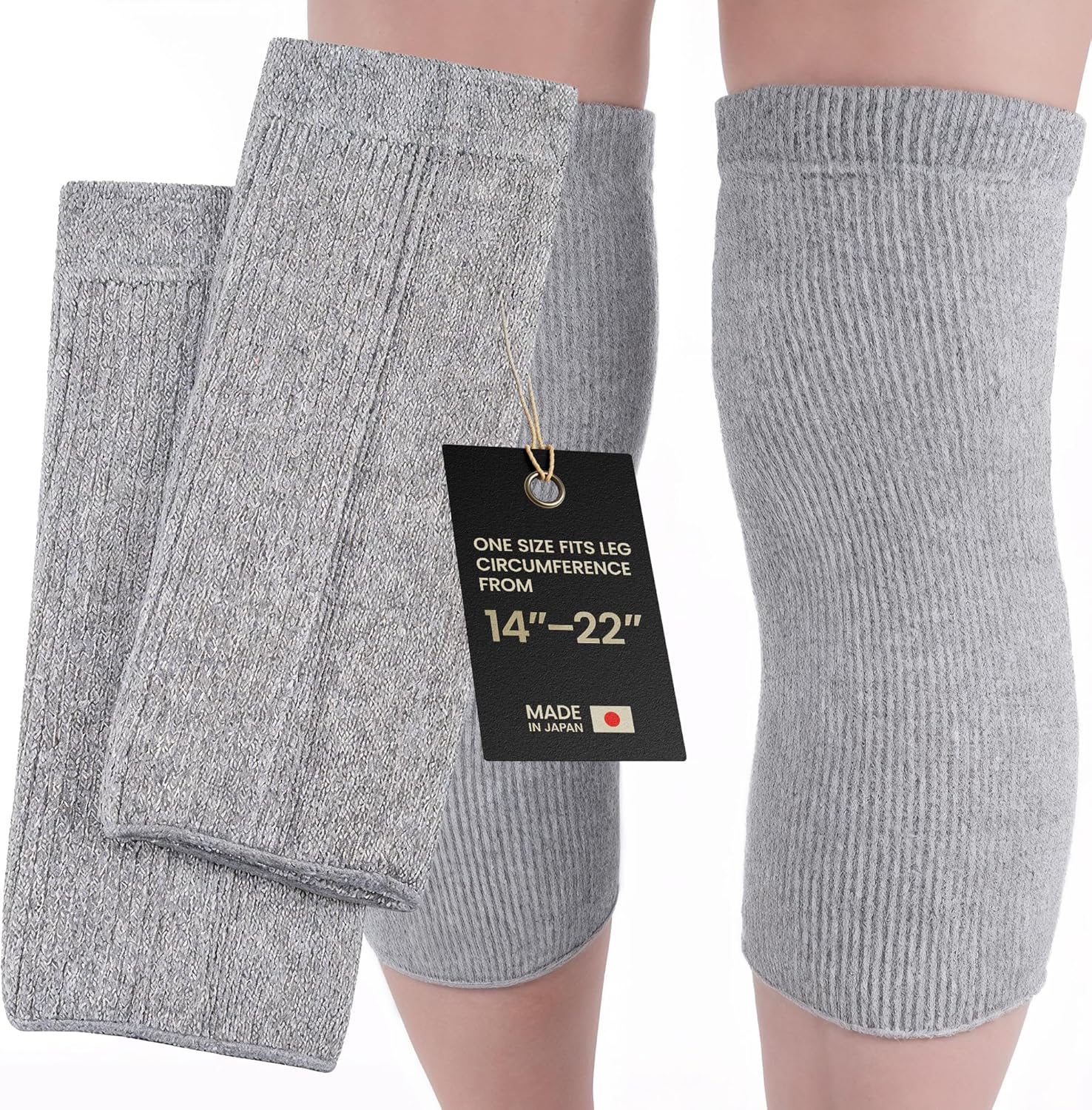 Elastic Cotton Knee Warmers, Knee Sleeves for Men and Women - Circulation Support and Joint Pain Relief, Arthritis Aid, One Pair, Made in Japan