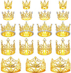 Landhoow 20 Pcs Crown Cake Topper Birthday Mini Crown Pearl Crystal Tiara Small Metal Queen Princess Cake Decorations for Wedding Birthday Baby Shower Party, 5 Styles(Gold)