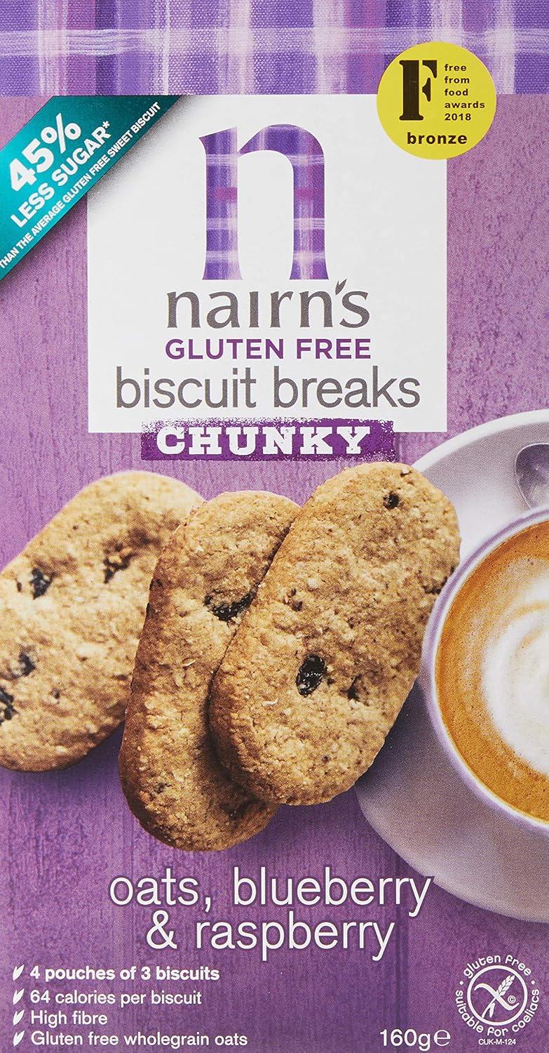 Nairn's Gluten-Free Blueberry & Raspberry Chunky Oat Biscuit Breaks 160g (Pack of 2)