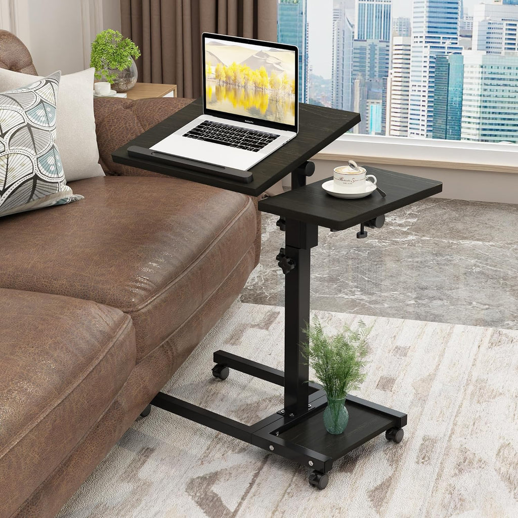 TigerDad Mobile Adjustable Height Laptop Stand PC Computer Portable Notebook Swivel Laptop Desk Rolling Table Desk Cart Tiltable with Wheels Casters& Mouse Pad Table (Dekuwood)