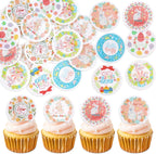 56 Pcs Easter Edible Cupcake Toppers with Bunny Egg Decorations for Birthday, Rabbit Theme Party and Baby Shower Party (Easter Bunny Round)