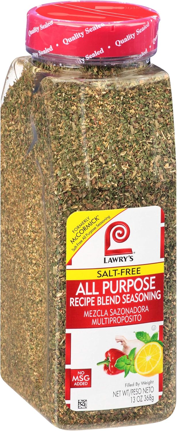 Lawry's Salt Free All Purpose Recipe Blend Seasoning, 13 oz - One 13 Ounce Container of Salt Free All Purpose Seasoning Blend, Versatile Spices for Seasoning Protein, Vegetables and More