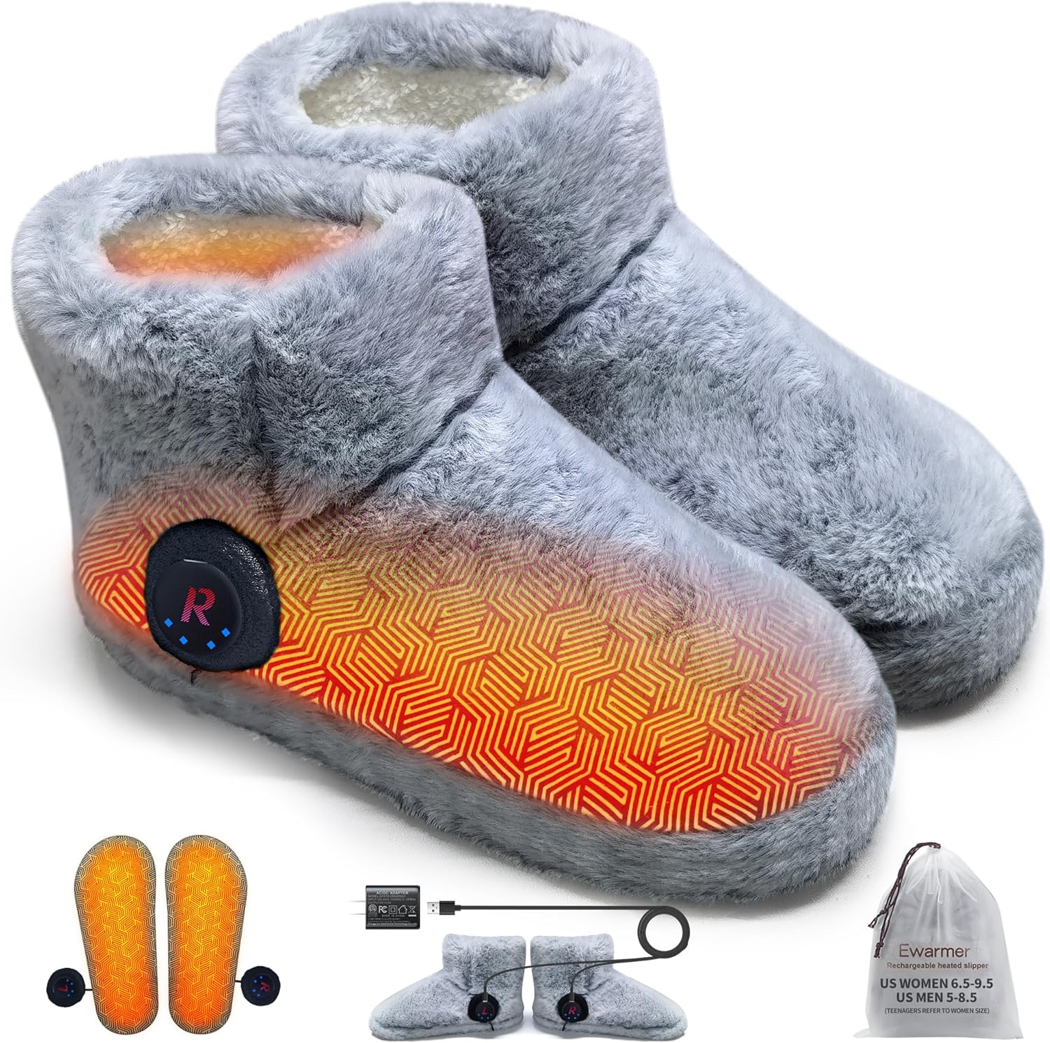 Foot Warmer for Cold Feet, Rechargeable Heated Slippers Women, Graphene Electric Heating Boots Socks Shoes Indoor, Built-in Batteries, Washable,8 Hours Heat, Save Heating Bills