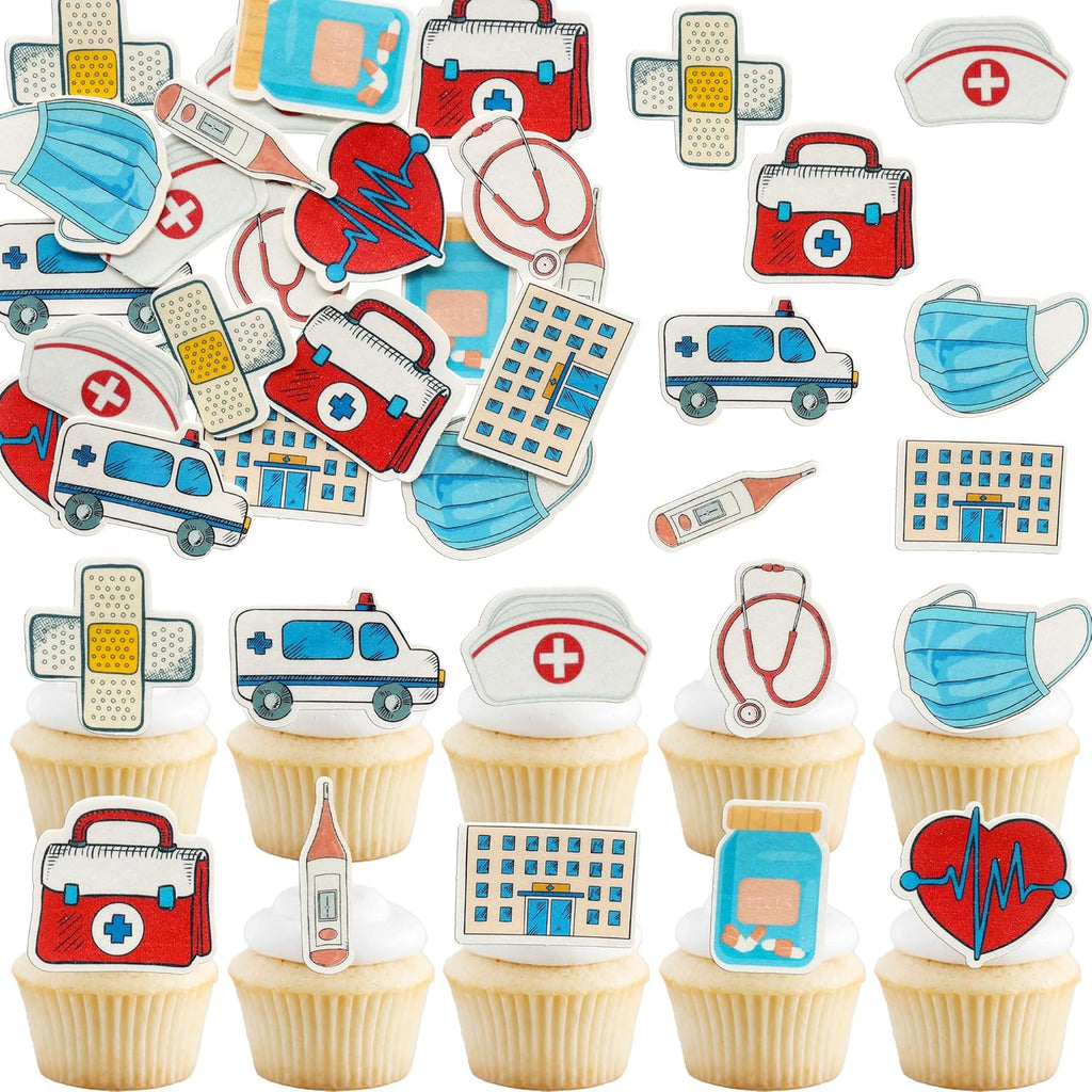 Gyufise 50Pcs Edible Nurse Cupcake Toppers Wafer Paper 2026 Nursing School Graduation Cupcake Picks Happy Nurse Week Cake Decoration for Medical Rn Nurse Grad Themed Party Cake Decor Supplies